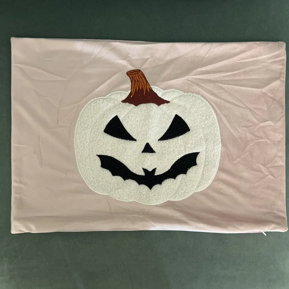 Spooky Pumpkin Jack O'Lantern Embroidery Halloween Throw Pillow Cover Home Decor